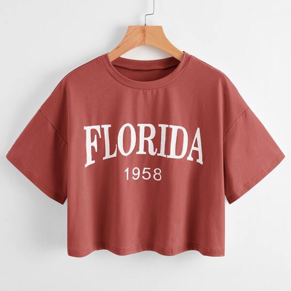 

Plus Letter Graphic Drop Shoulder Crop Tee, Redwood