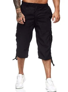 Manfinity LEGND Men Flap Pocket Capri Cargo Trousers - Black - View 4