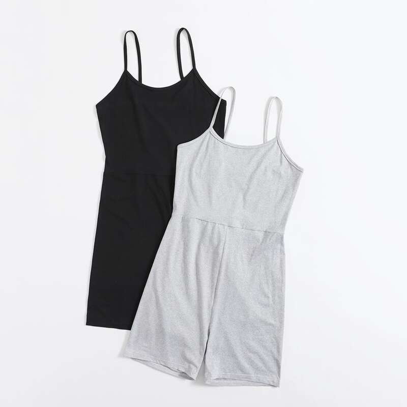 

2pcs Solid Unitard Jumpsuit, Multicolor