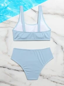 少女罗纹比基尼套装 夏日海滩 - 霧霾藍 - 查看 2