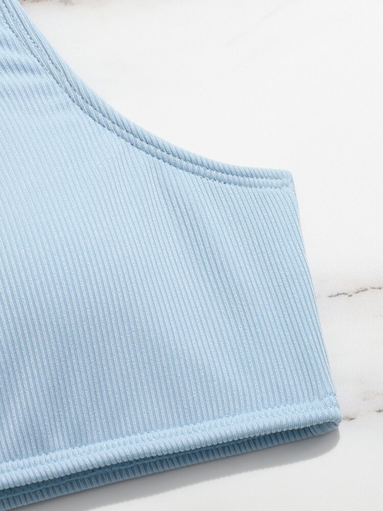 Tween Girl Rib Bikini Set Summer Beach Kids Swimming ,Kids Beachwear - Dusty Blue - View 4