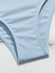 少女罗纹比基尼套装 夏日海滩 - 霧霾藍 - 查看 5