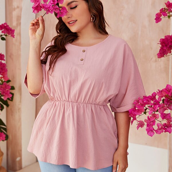 

Plus Batwing Sleeve Peplum Blouse, Baby pink