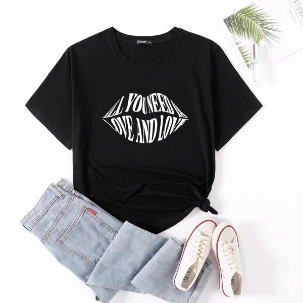 

Plus Slogan Graphic Tee, Black