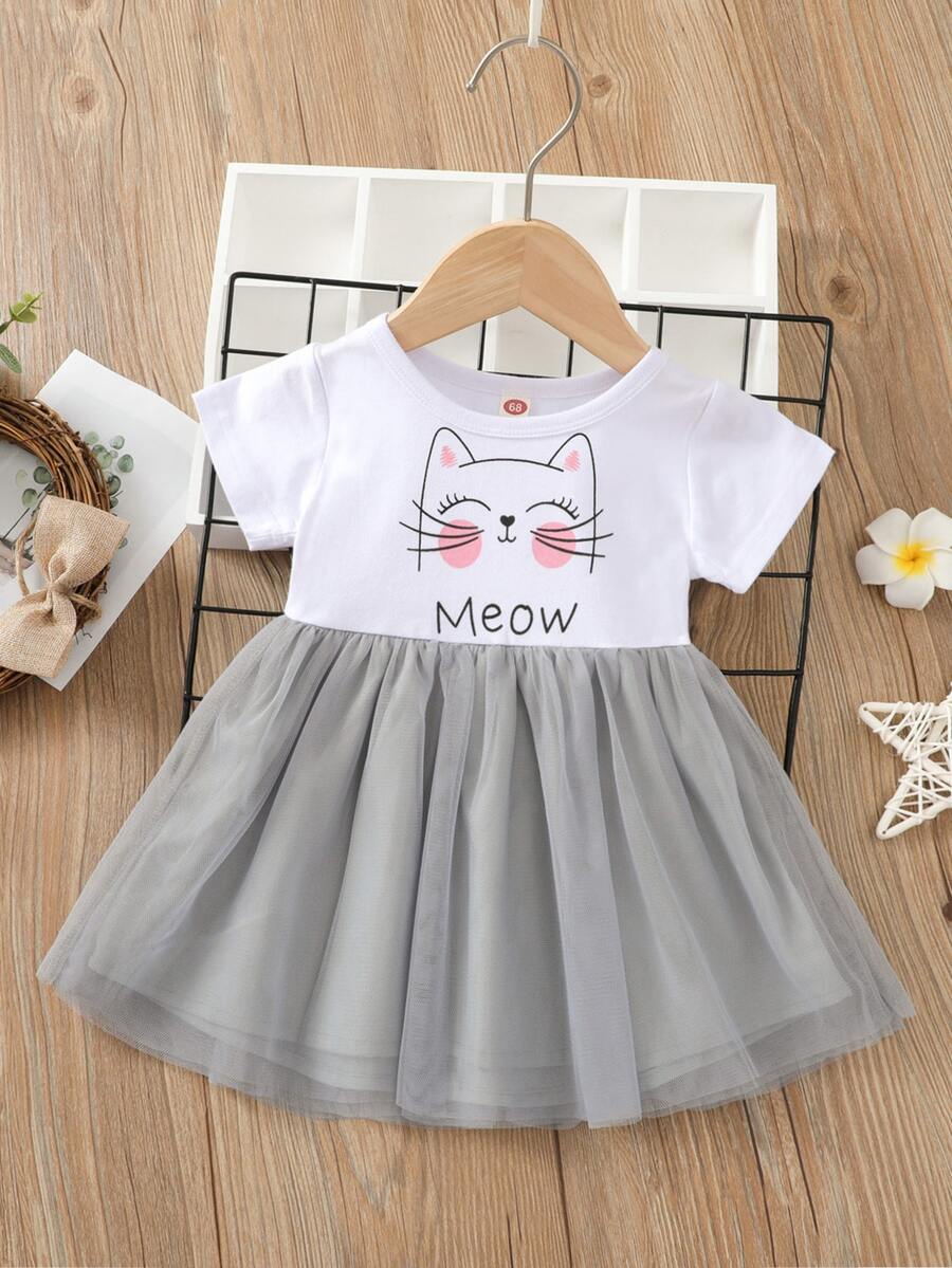 Vestidos bebé Malla en contraste Dibujos animados Dulce - Multicolor - Ver 1