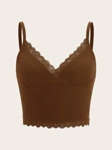 SHEIN Qutie Top de tirantes corto con encaje en contraste - Café integral - Ver 1