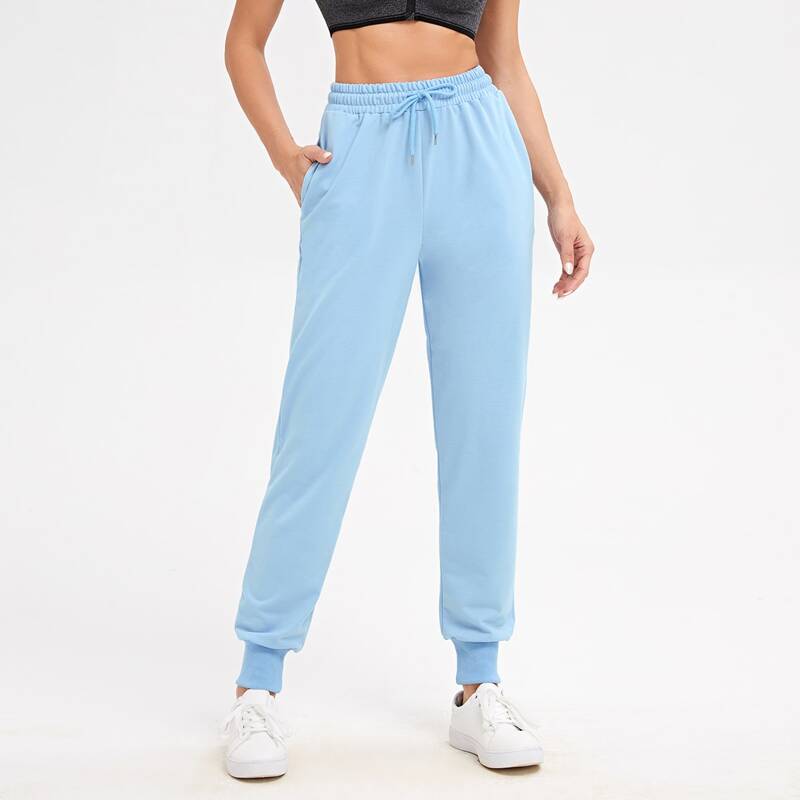 

Solid Drawstring Waist Sports Pants, Baby blue