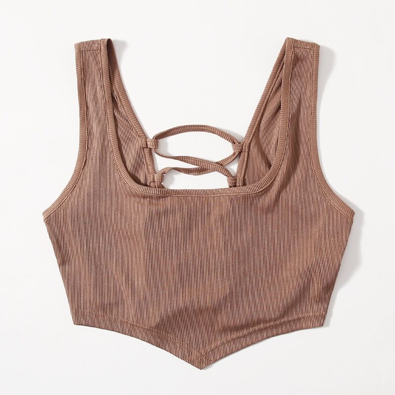 

Solid Lace Up Tank Top, Mocha brown