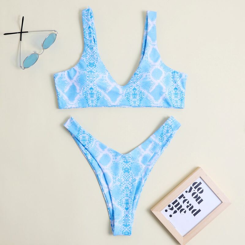 

Snakeskin High Cut Bikini Swimsuit, Blue