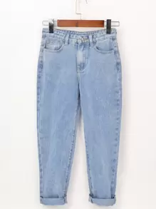 Girls Washed Tapered Jeans - Light Wash - View 1