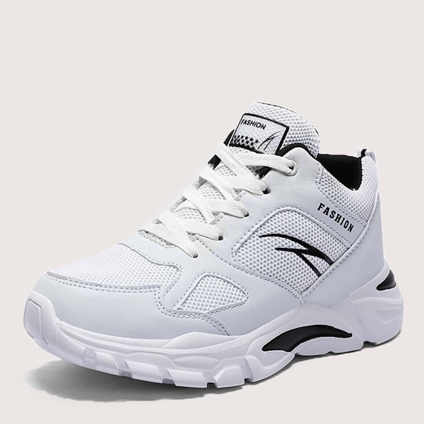 

Men Lace-up Front Mesh Panel Sneakers, White