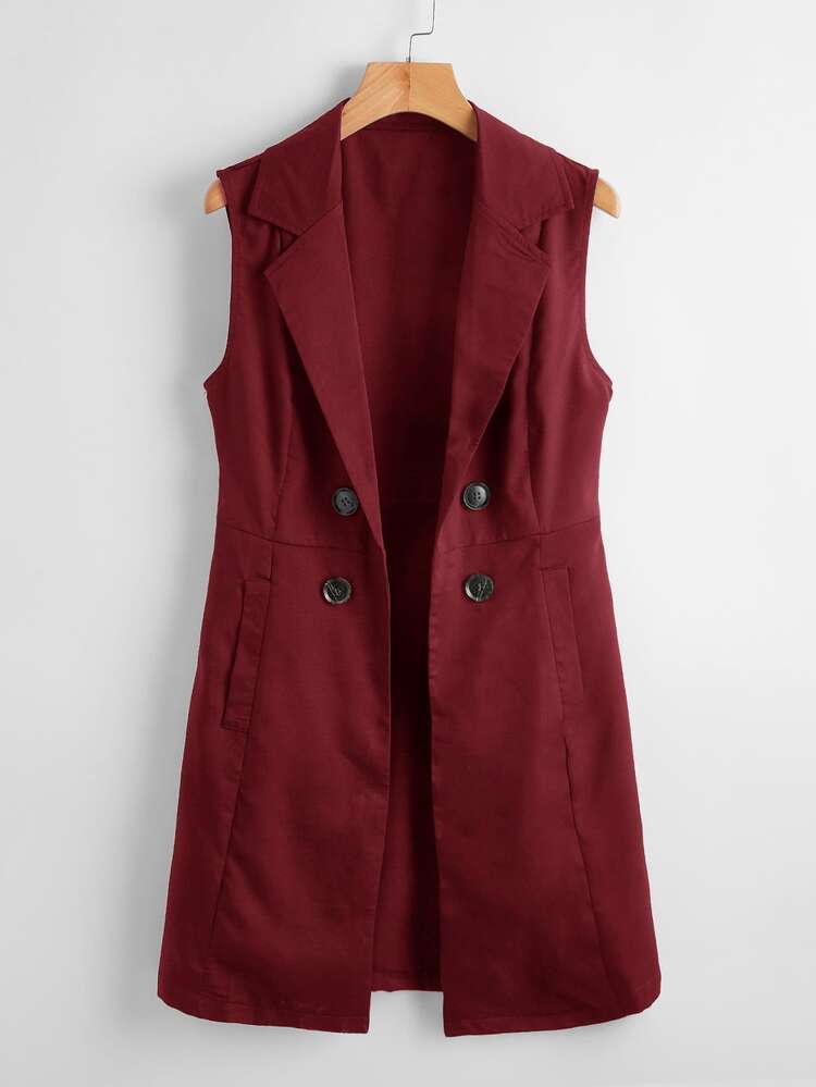 SHEIN Clasi Double Button Lapel Neck Vest Blazer - Burgundy - View 1