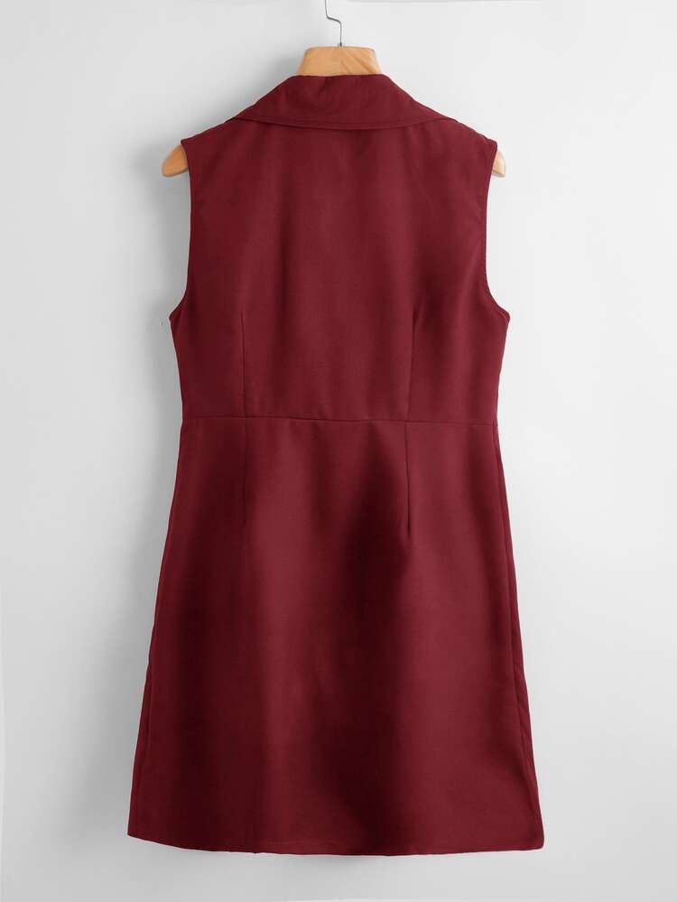SHEIN Clasi Double Button Lapel Neck Vest Blazer - Burgundy - View 2
