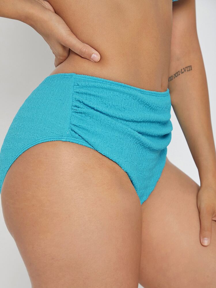 Smocked Ruched One Shoulder Bikini - Blå - Visa 5