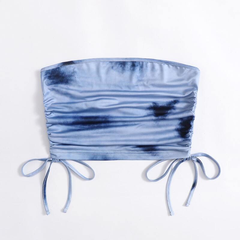 

Tie Dye Drawstring Crop Tube Top, Blue