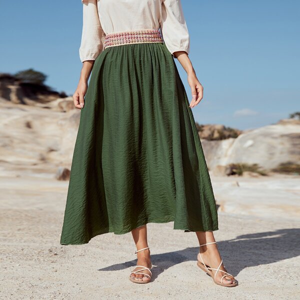 

Contrast Tape A-line Skirt, Dark green