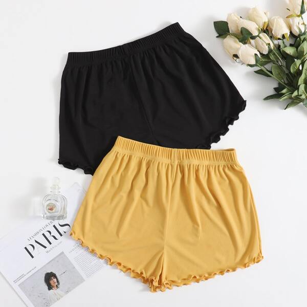 

2pcs Lettuce Trim Sleep Shorts, Multicolor