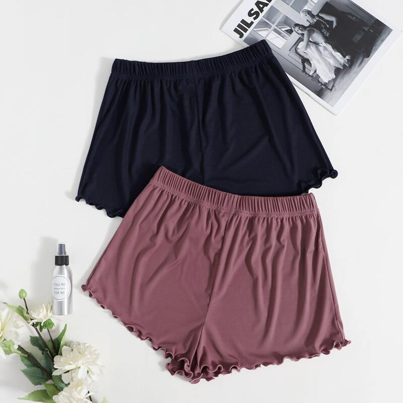 

2pcs Lettuce Trim Sleep Shorts, Multicolor