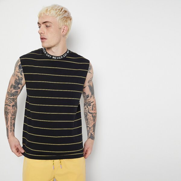 

Men Letter Graphic Striped Tank Top, Black