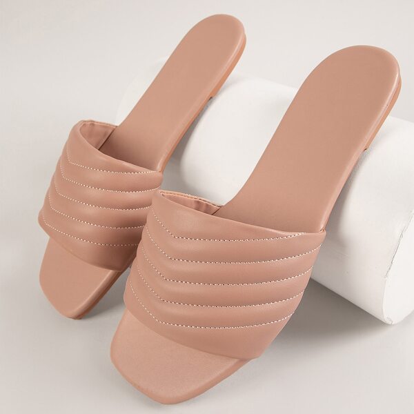 

Faux Leather Padded Vamp Slip-On Sandals, Dusty pink