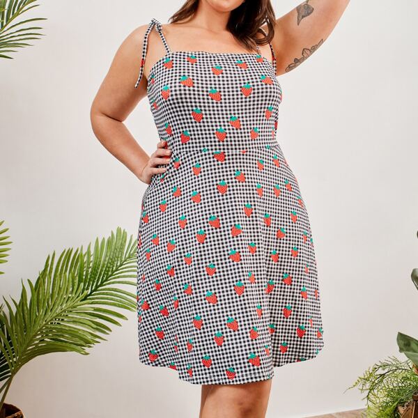 

Plus Strawberry & Gingham Print Cami Night Dress, Multicolor