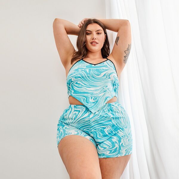 

Plus Marble Backless Pajama Set, Mint blue