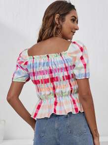 Top peplum con fruncido de guingán - Multicolor - Ver 2