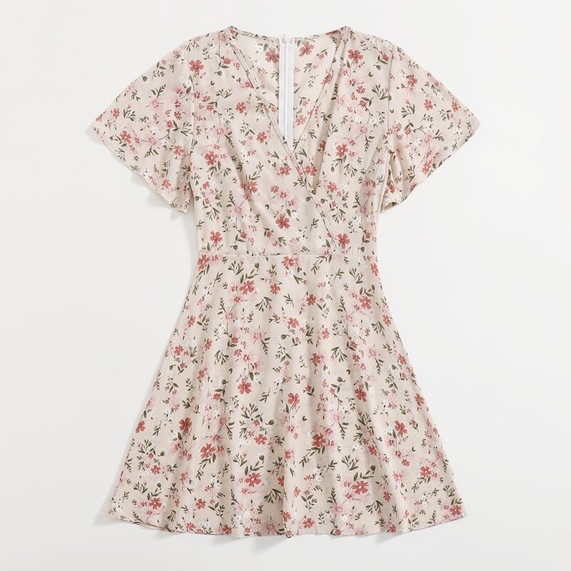 

Floral Print Wrap Tea Dress, Multicolor