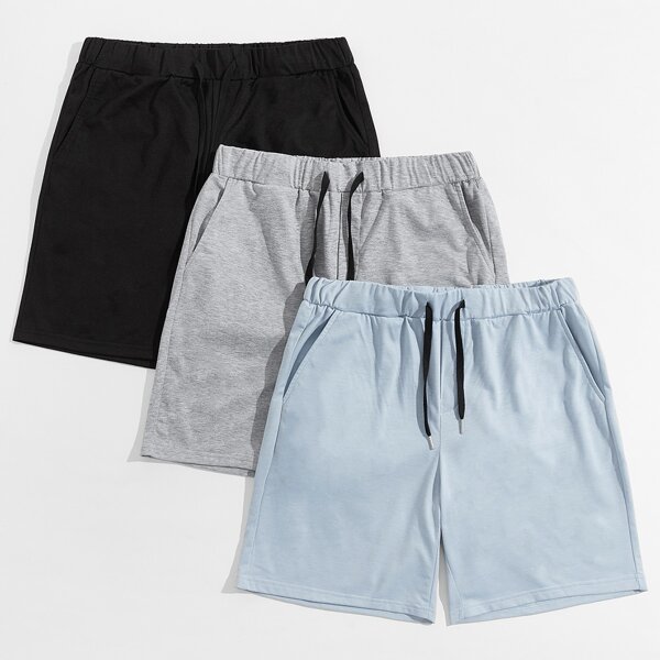 

Men 3 Pack Drawstring Waist Solid Track Shorts, Multicolor