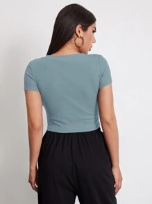 Muchica Rib-knit Crop Top - Dusty Blue - View 2