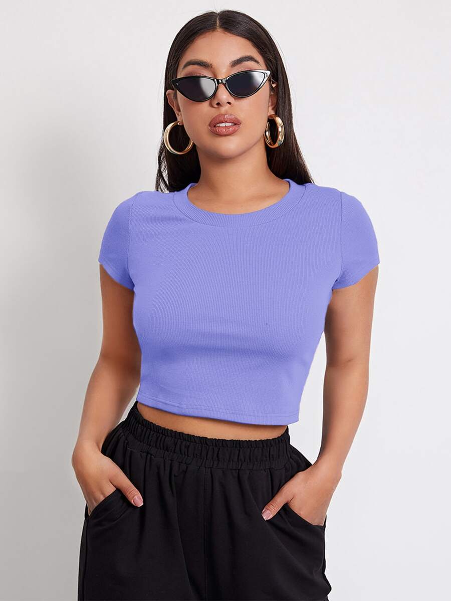 Muchica Rib-knit Crop Top - Violet Purple - View 1