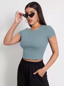 Muchica Rib-knit Crop Top - Dusty Blue - View 5