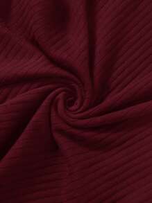 SHEIN EZwear Rib-knit Solid Bodycon Dress - Burgundy - View 4