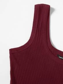 SHEIN EZwear Rib-knit Solid Bodycon Dress - Burgundy - View 5