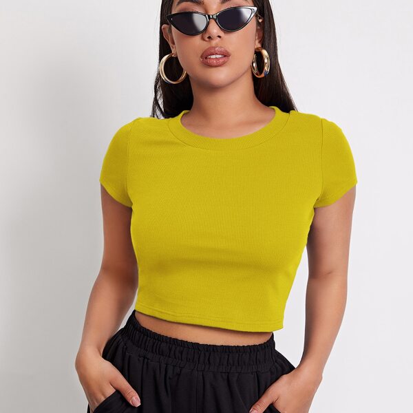 

Rib-knit Crop Top, Yellow