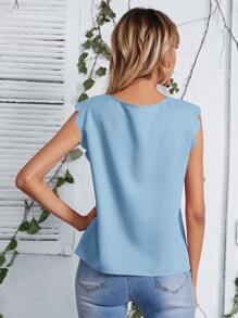 SHEIN Clasi Notched Neck Scallop Trim Top - Baby Blue - View 2