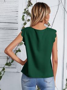 SHEIN Clasi Notched Neck Scallop Trim Top - Dark Green - View 2