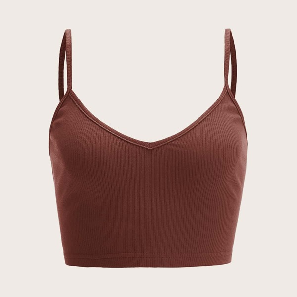 

Solid Rib-knit Cami Top, Redwood