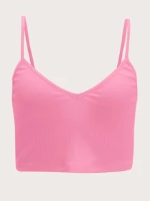 SHEIN EZwear 素色羅紋針織吊帶上衣 - 粉色 - 查看 1