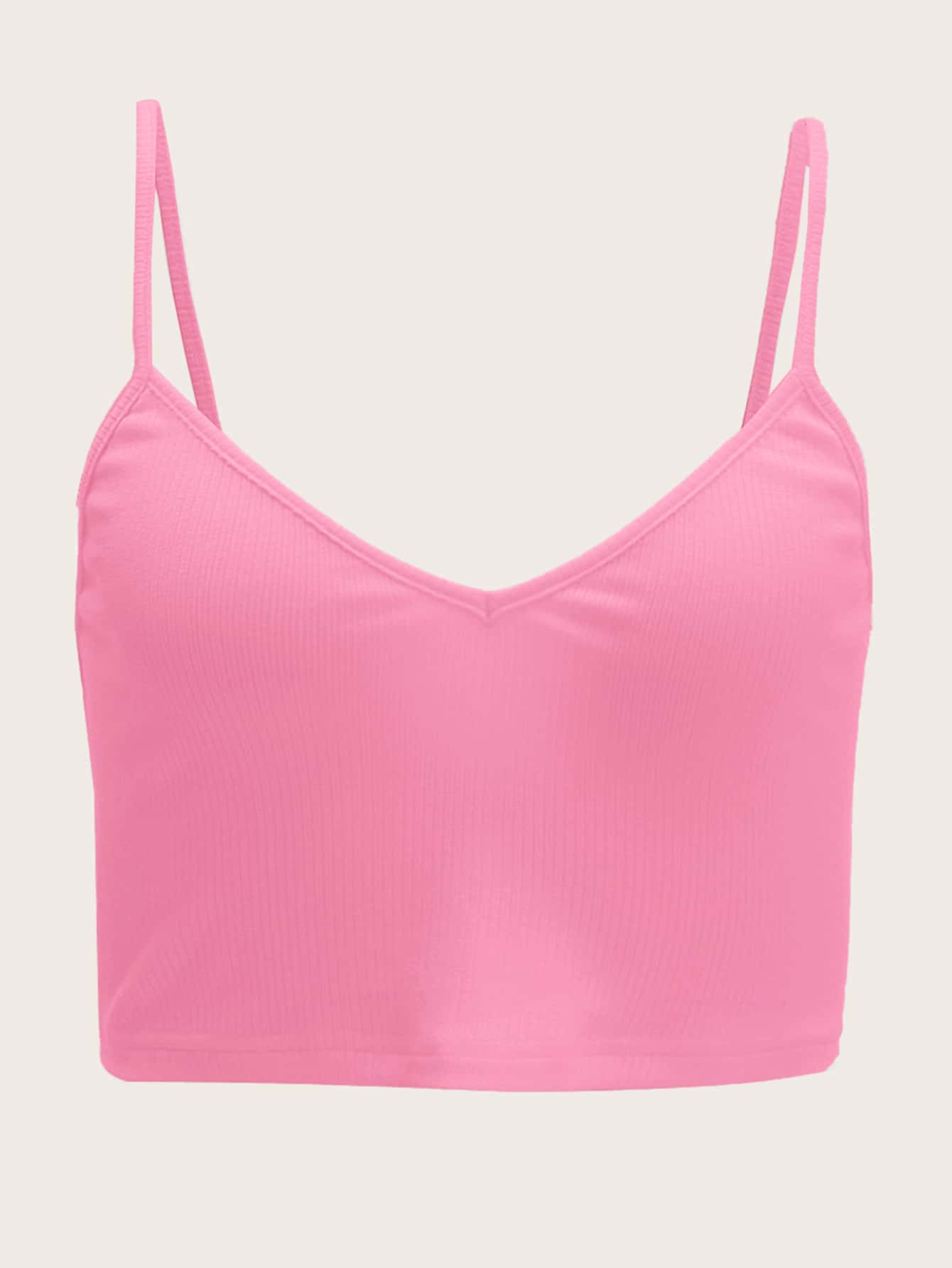 SHEIN EZwear 素色羅紋針織吊帶上衣 - 粉色 - 查看 1