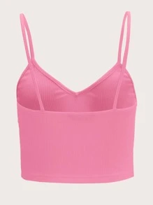 SHEIN EZwear 素色羅紋針織吊帶上衣 - 粉色 - 查看 2