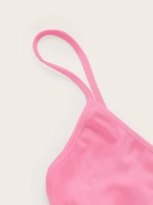 SHEIN EZwear 素色羅紋針織吊帶上衣 - 粉色 - 查看 3