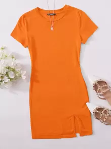 SHEIN EZwear Đầm Chia màu trơn Giải trí - trái cam - Xem 1
