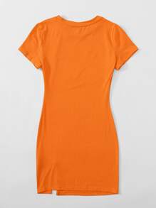 SHEIN EZwear Đầm Chia màu trơn Giải trí - trái cam - Xem 2