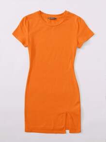 SHEIN EZwear Đầm Chia màu trơn Giải trí - trái cam - Xem 3