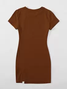SHEIN EZwear 開衩下擺素色連衣裙 - 咖啡棕 - 查看 2