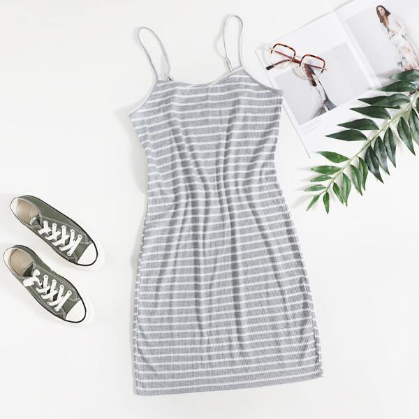 

Plus Striped Bodycon Dress, Light grey