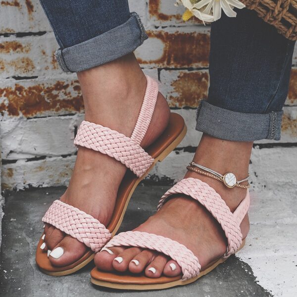 

Minimalist Braided Design Slingback Sandals, Pink