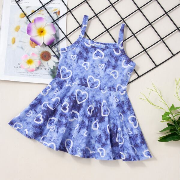 

Baby Girl Heart Print Tie Dye Cami Dress, Navy blue