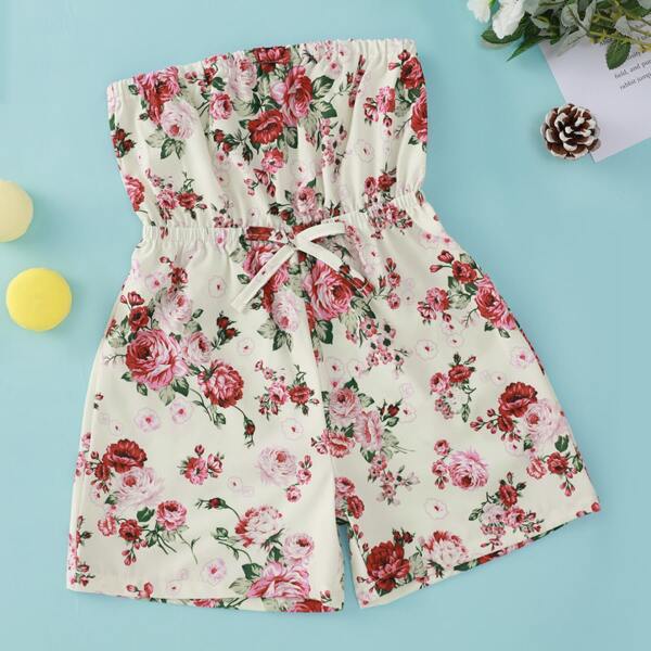 

Toddler Girls Floral Print Bow Front Tube Romper, Multicolor